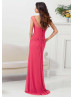 Chiffon Beaded Scoop Neckline V Back Long Prom Dress 